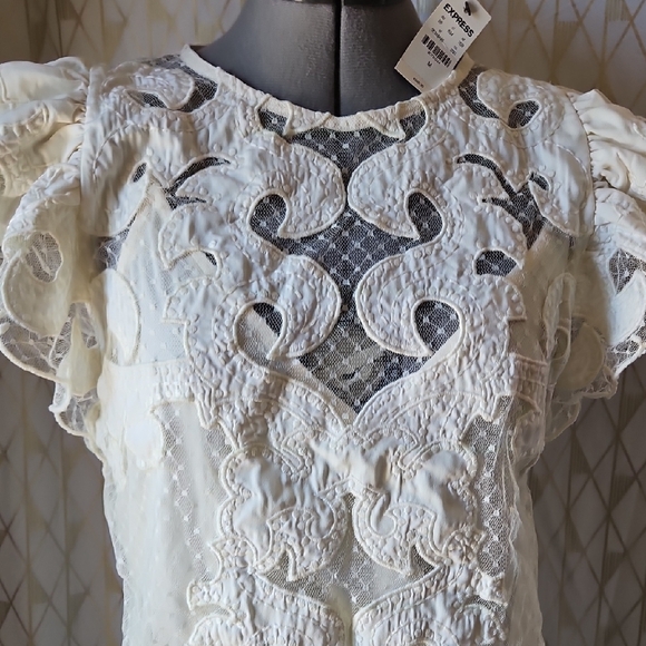 Elegant Cream Lace Top - Picture 4 of 5
